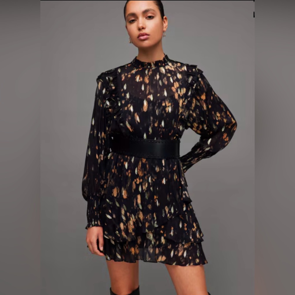 All Saints 
TULIA RONNIE SHEER FRILLED MINI DRESS